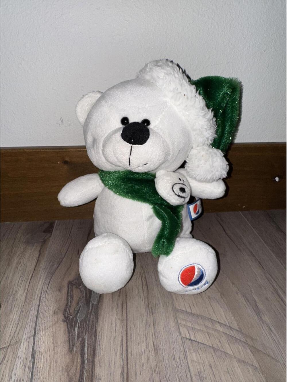 Christmas Polar Bear Plush Pepsi Cola Santa Stuffed Animal Scarf Winter Hat